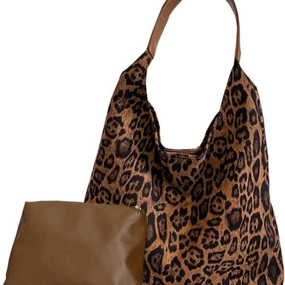 Handbags - Suede Tote Bag for Women Leopard Print Large Capacity Fashionable Shoulder Bag